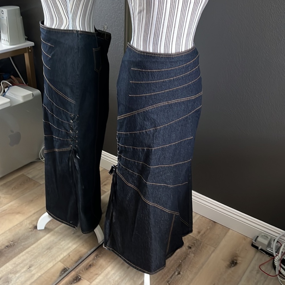 🔴Bisou Bisou Dark Navy Maxi Skirt with Tan Contrast Stitching